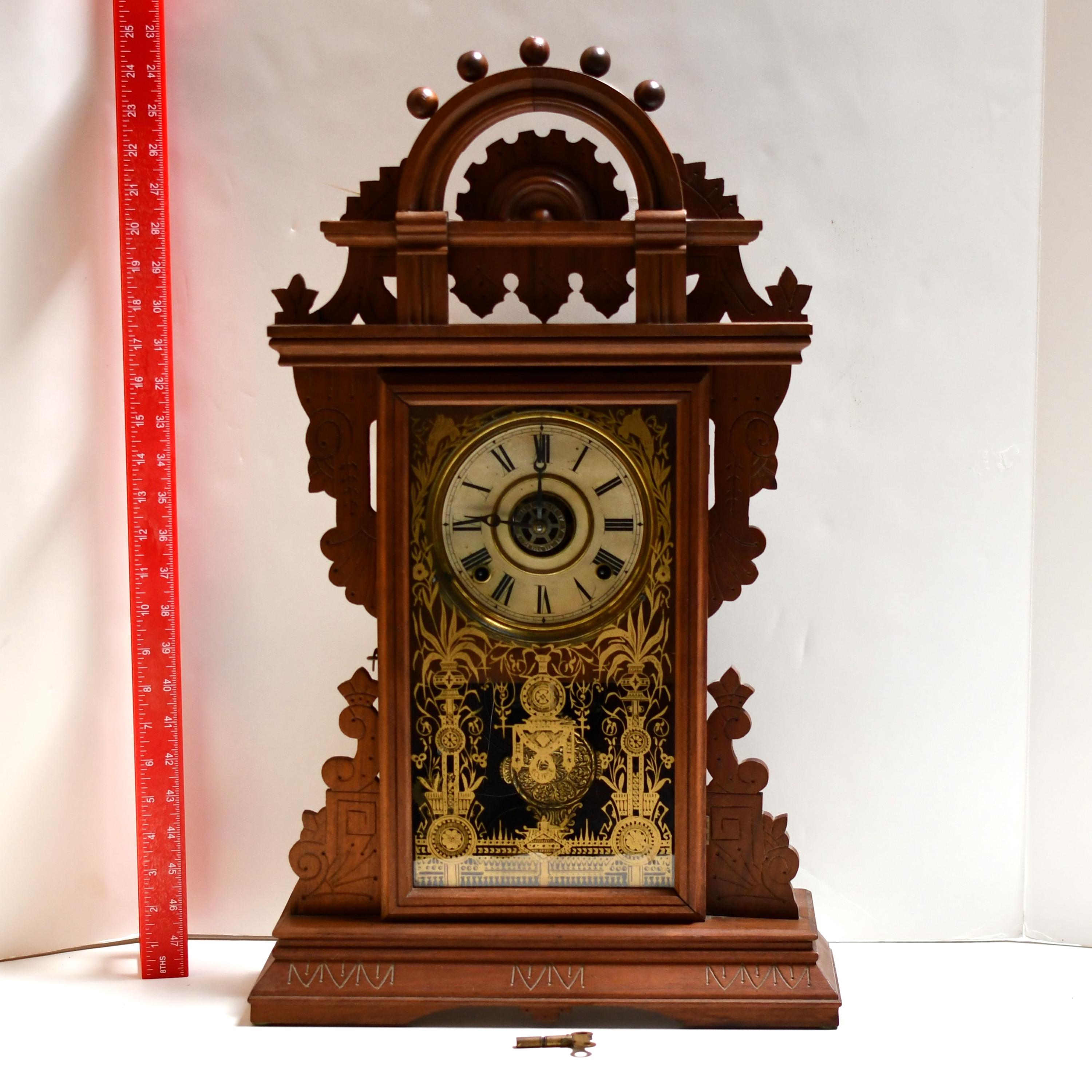 Antique Seth Thomas Eclipse Mantel Clock: Etched Glass, Original