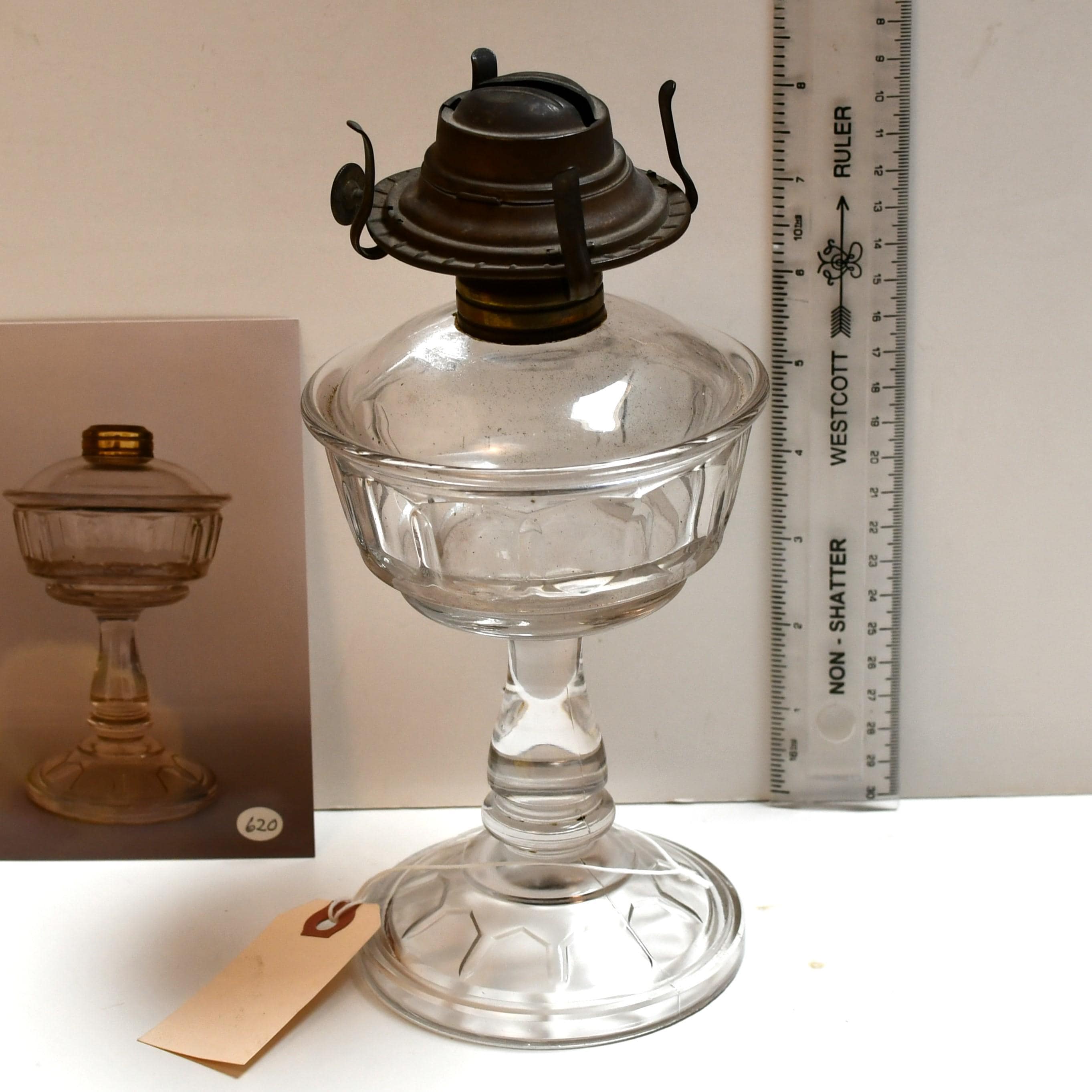 Antique 1880s Pressed Glass Oil Lamp Victorian Pedestal Kerosene Lamp