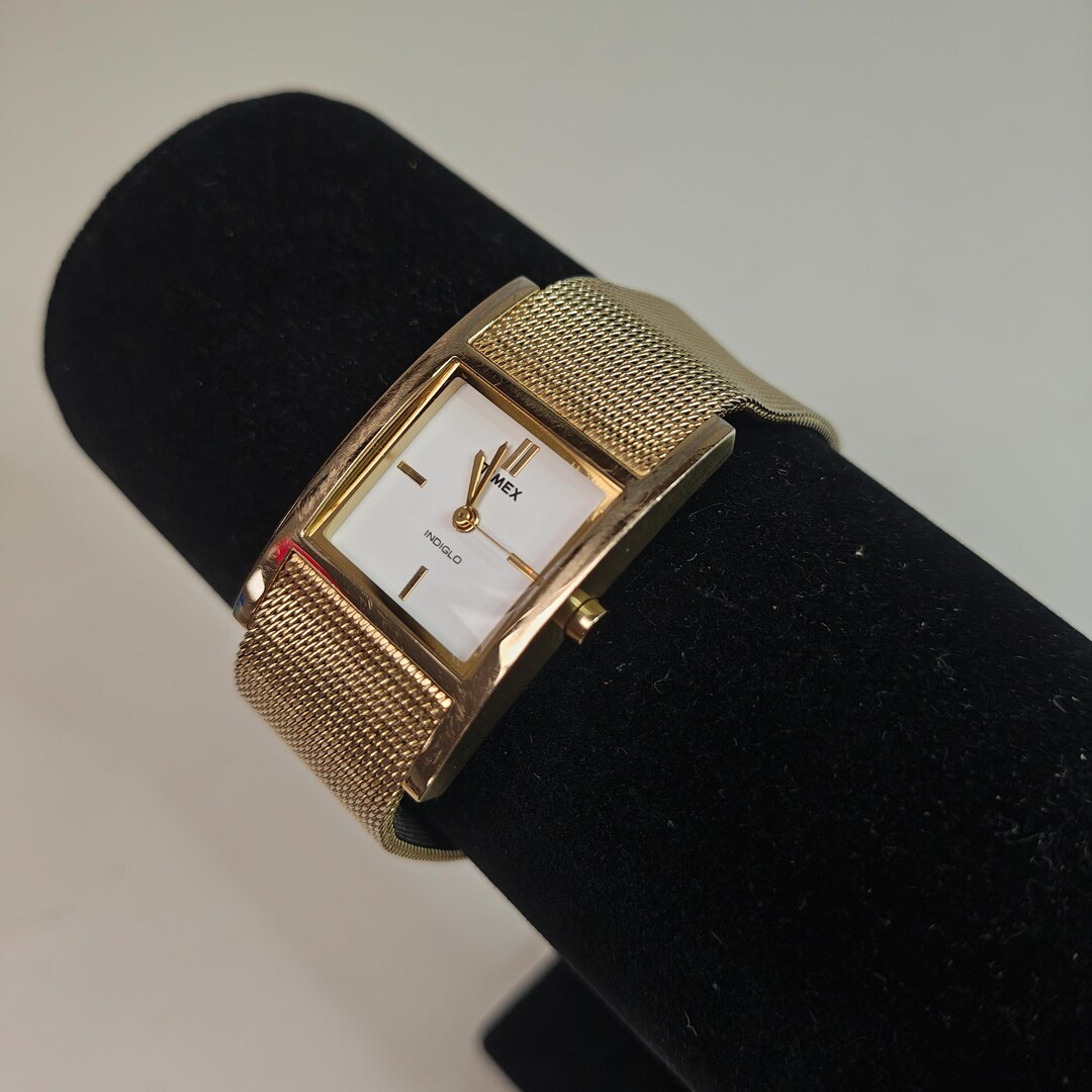 Timex Rectangular Quartz Watch | Gold Tone Mesh Bracelet | Indiglo ...