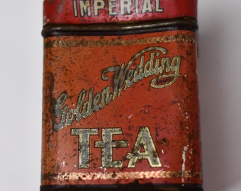 Antique Golden Wedding Tea Tin Imperial Green | 1920s Vintage Advertising Canister Kitchen Decor