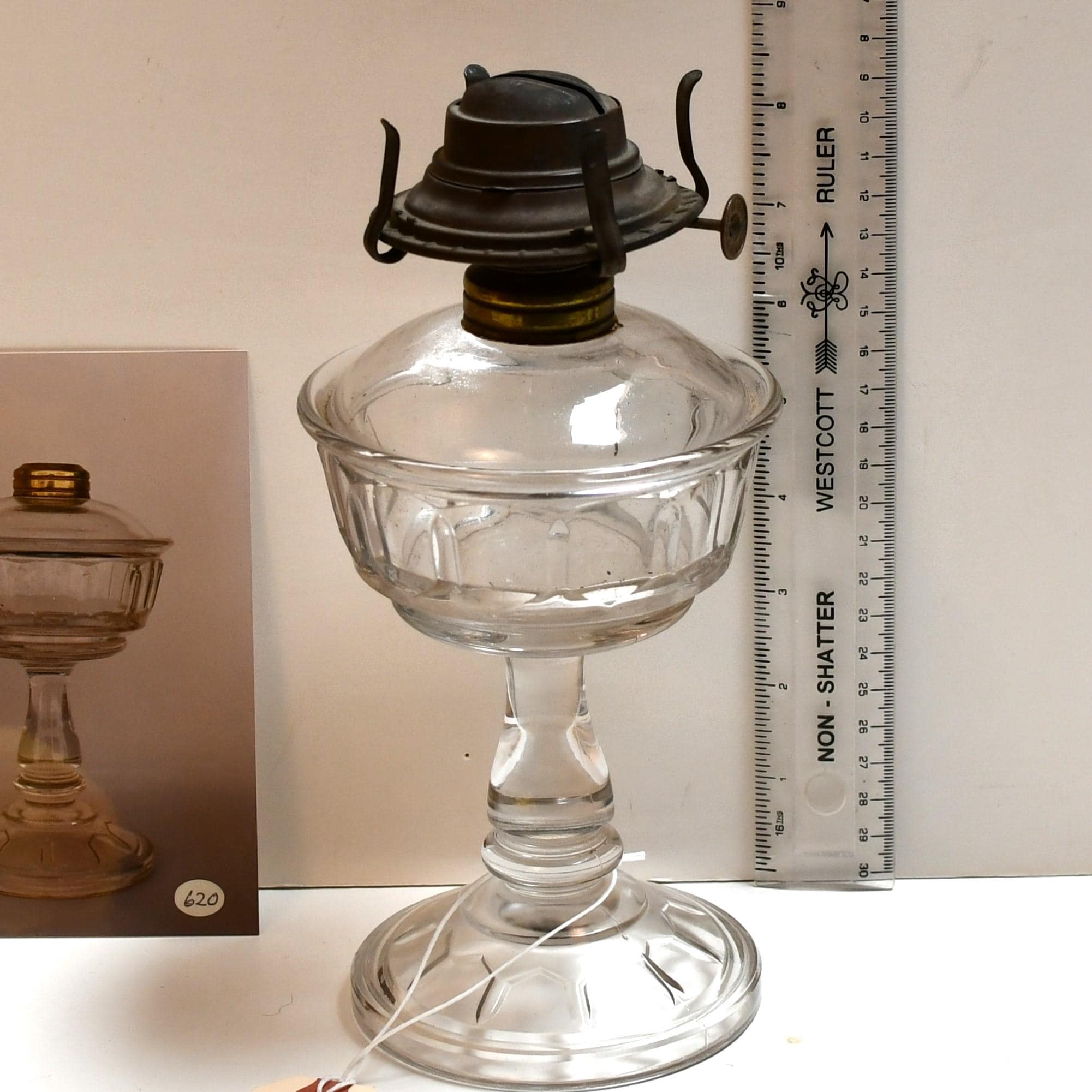 Antique 1880s Pressed Glass Oil Lamp Victorian Pedestal Kerosene Lamp