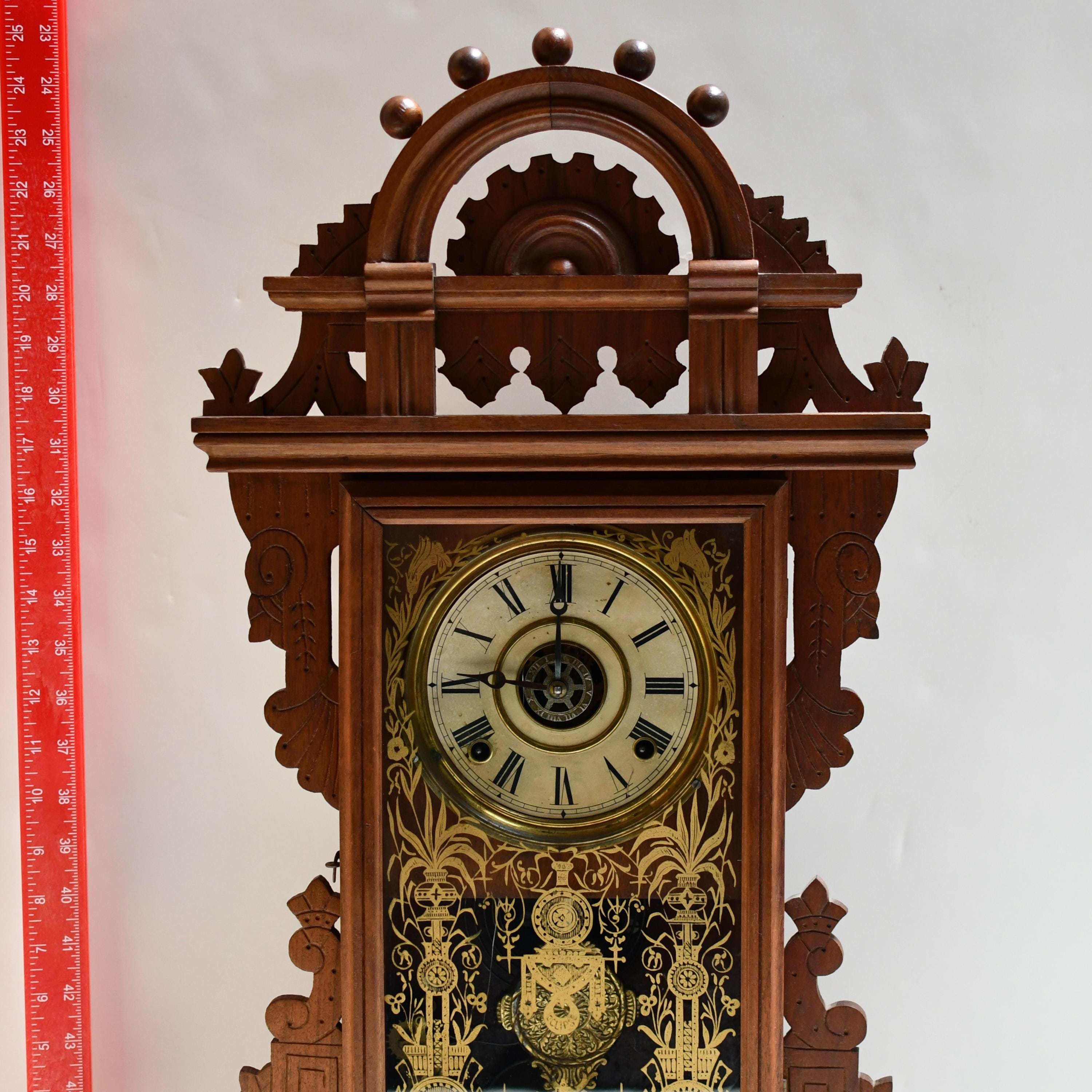 Antique Seth Thomas Eclipse Mantel Clock: Etched Glass, Original