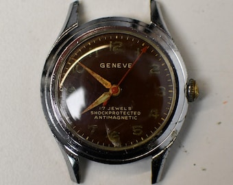 Vintage Swiss Military Style Watch GENEVE 17J GREWACO For Repair or Parts