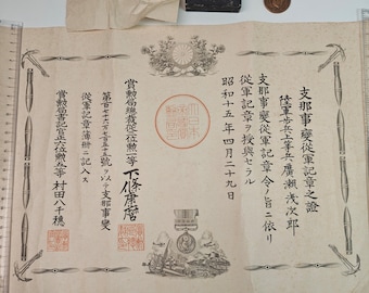 Andra världskrigets japanska incident med Kina komplett set krigsmedaljcertifikat låda 1937