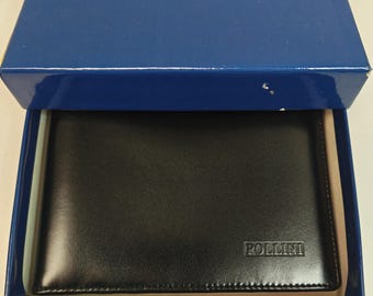 Pollini Black Leather Wallet NOS Italy Bifold w Box Designer