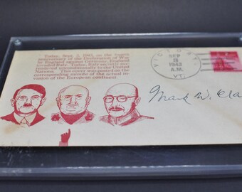 WWII Victory Cover Signed by Gen. Clark: Axis Leaders Artwork, 1943