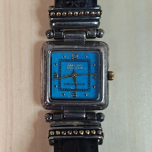 Sterling Silver Ecclissi Watch Blue Dial Square Case Vintage  display picture 1
