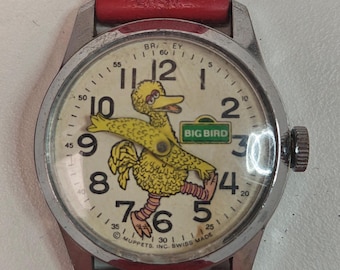 Vintage Big Bird Watch Swiss Made Muppets Inc Sesame Street Character Parts Repair