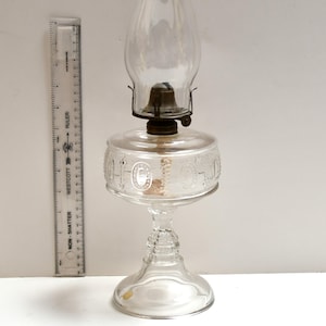 Antique EAPG Oil Lamp: Ornate Clear Glass, IOI Pattern, Circa 1800s