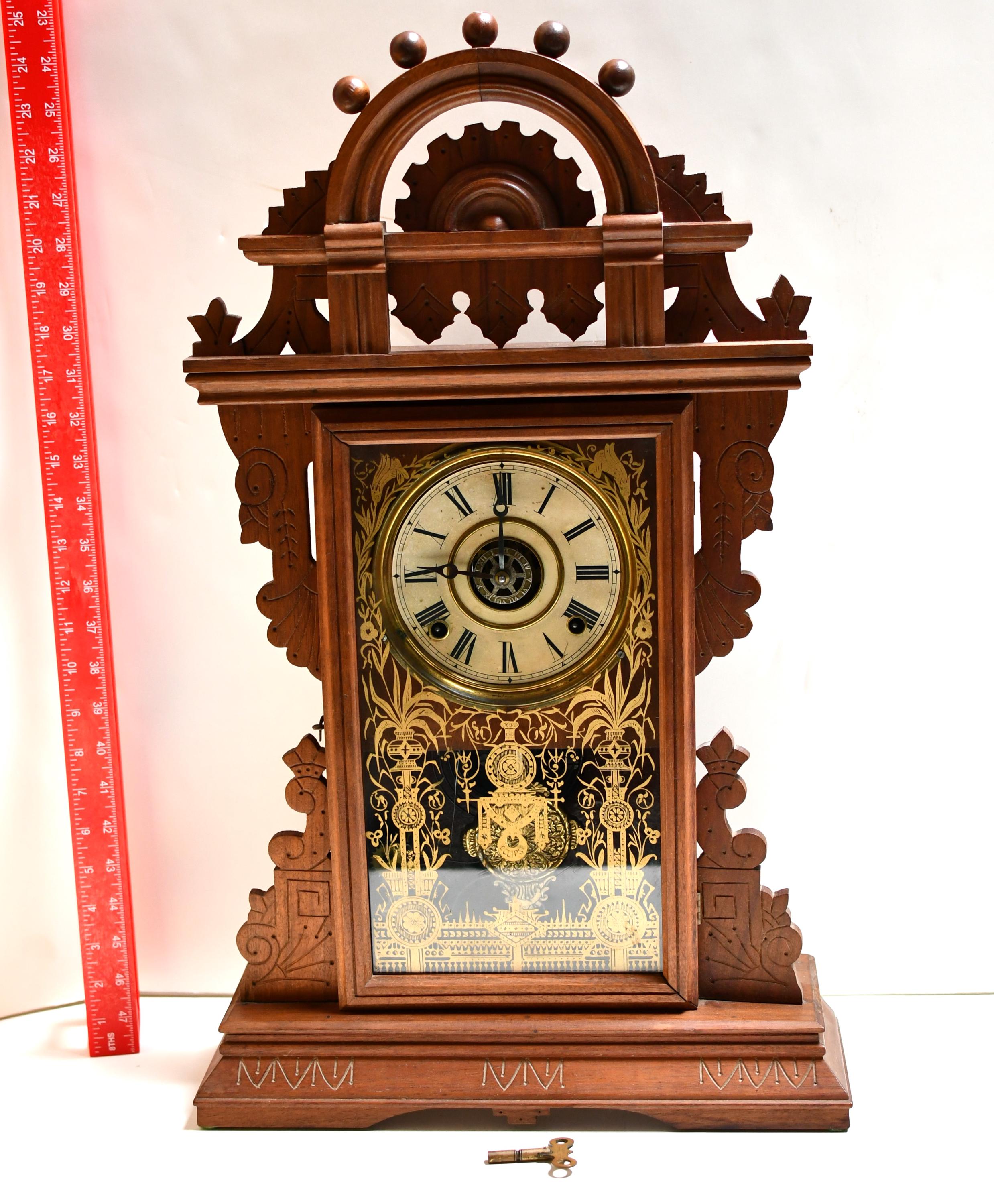 Antique Seth Thomas Eclipse Mantel Clock: Etched Glass, Original