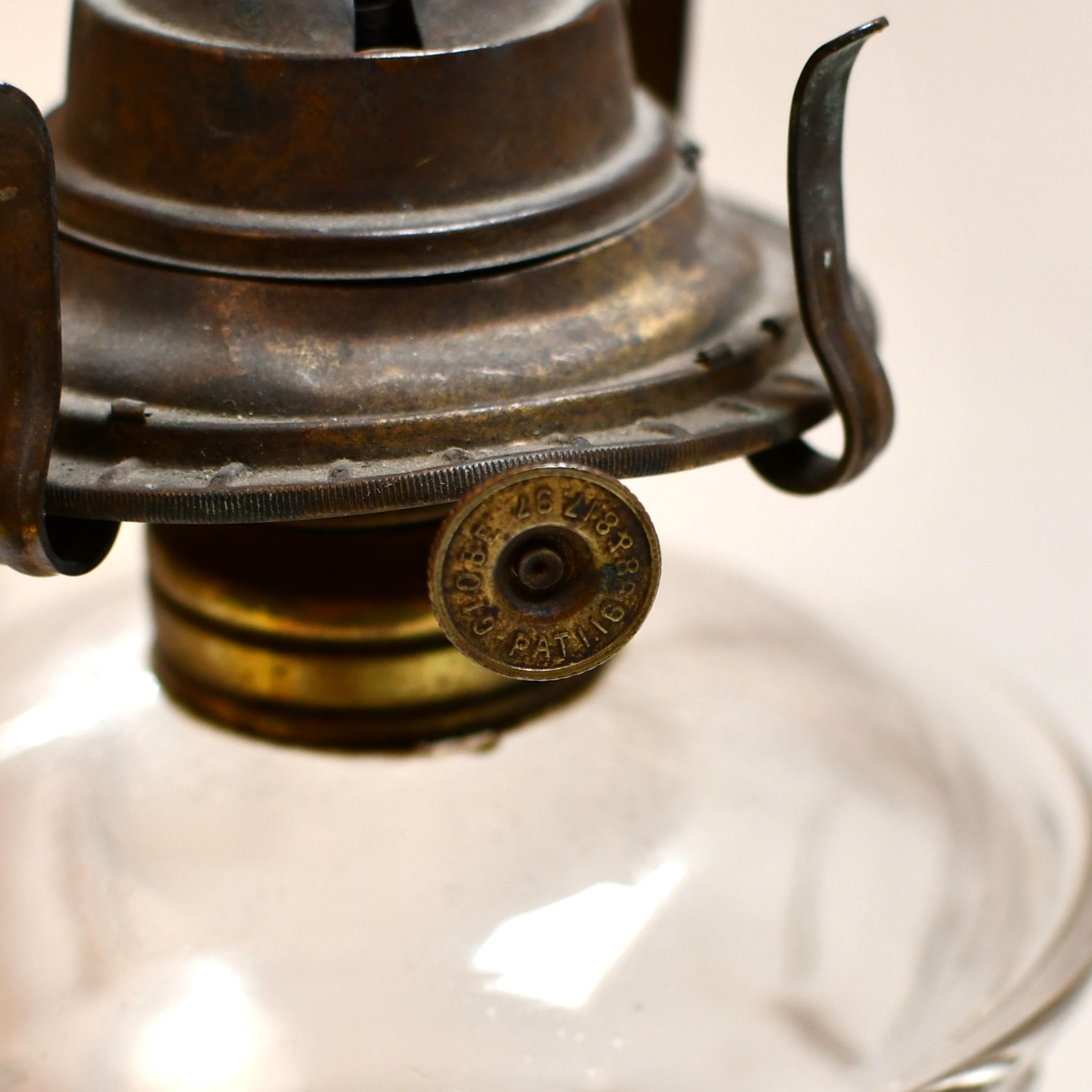 Antique 1880s Pressed Glass Oil Lamp Victorian Pedestal Kerosene Lamp