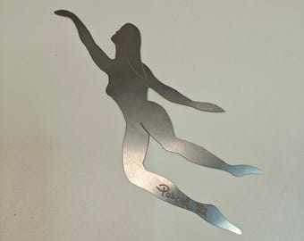 Suzanne Pascal Signed 1982 Aluminum Figural Bookmark Modernist Female Sculpture Vintage Art