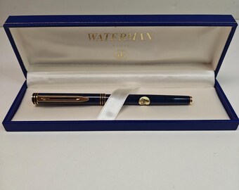 Waterman Paris Blue Marble Rollerball Pen Gold Trim w Box France
