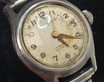 Vintage Schweizer Automatik Uhr Blümchen 17 Juwelen Antimagnetischer Edelstahl 1940er Jahre