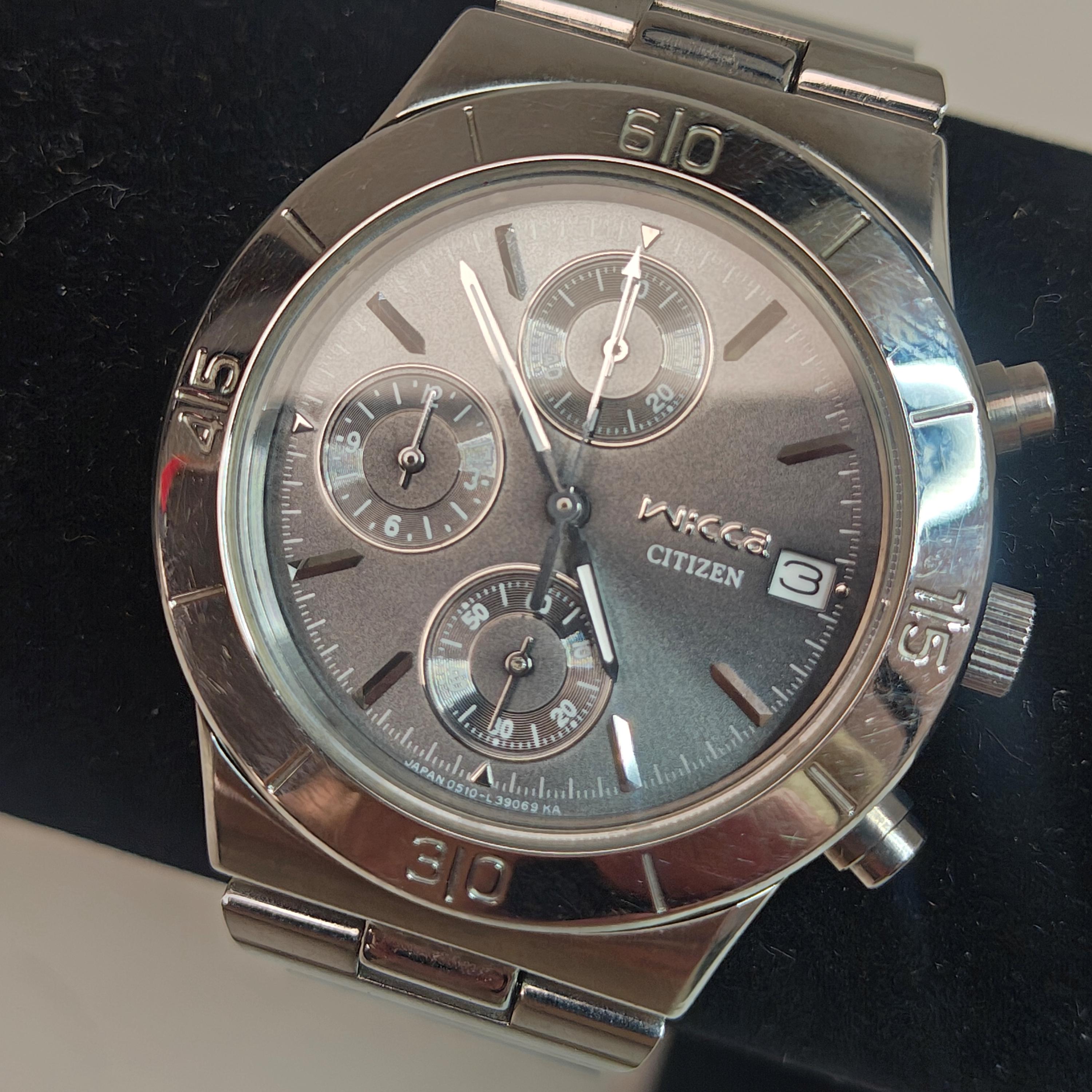 Vintage Citizen Wicca Chronograph Watch Steel Japan Quartz 2000s