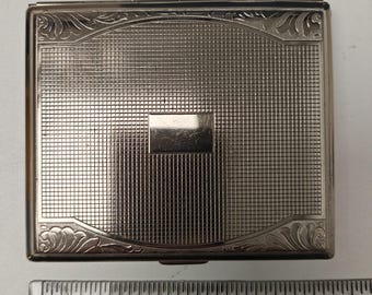 Vintage Zigarettenetui Silber Ton Art Deco Lokomotive gedrehte Tasche Etui Metall Tabak Etui