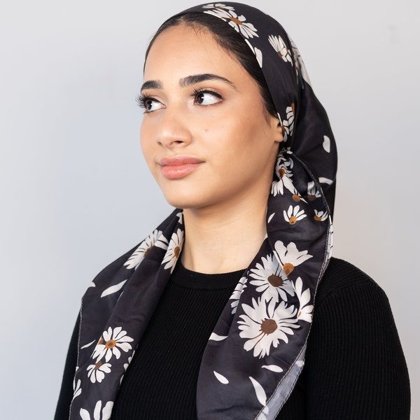 Midnight Daisy, TUK Square Scarf, Triangle Headscarf, Pre-Tie Light Grip, Pre-Tie Adjustable, Pre Tie Open Back Headscarves, Tie Ur Knot