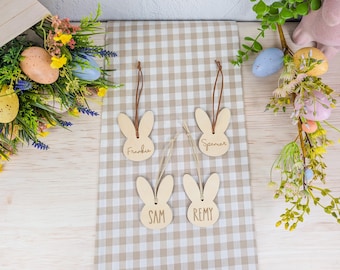 Bunny Shaped Basket Tag | Wooden Easter Bunny Basket Tag | Personalised Easter Name | Simple Wood Tag | Engraved Basket Tag for Easter |