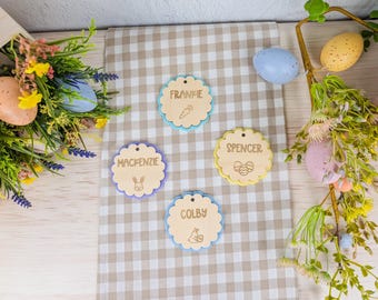Scallop Round Basket Tag | Scallop Easter Basket Tag | Personalised Basket Tag | Egg Basket Tag | Scallop Easter Tag | Wood and Acrylic |