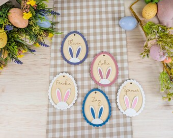 Scallop Easter Bunny Basket Tag | Personalised Basket Tag | Bunny Tag | Egg Basket Tag | Scallop Easter Tag | Wood and Acrylic