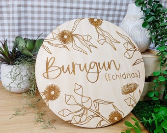 Floral Door Sign Round | Teaching Room Sign | Circle Door Sign | Wooden | Flowers | Personalised | Engraved | Laser Cut | Australian Native