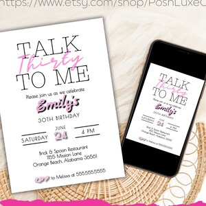 30th Birthday Invitation Party Editable Pink White Talk 30 to Me Invite Hello 30 Instant Dirty Thirty Text Invite Digital Download Template