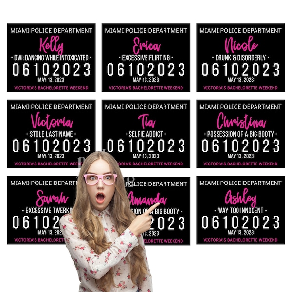MUGSHOT Jail Signs Editable Printable Inmate Crime Card Photo Booth Prop for Bachelorette and Parties Template Instant Download