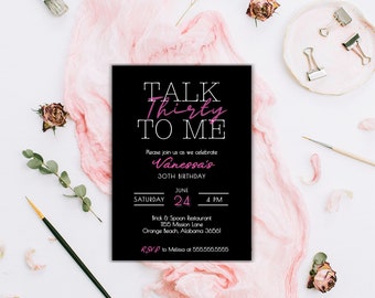 30th Birthday Invitation, Pink & Black, Talk Thirty To Me (Digital Download)