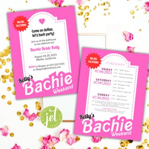 Bachelorette Itinerary Come On Let&#39;s Bach Party Pink Doll Party Editable Bachelorette Weekend Itinerary Instant Download DIY Template