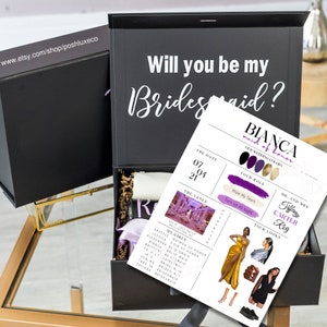 Bridesmaid Detail Info Card Bridesmaid Proposal Card Will You Be My Bridesmaid Template Wedding Information Card Bridal Party Info Canva