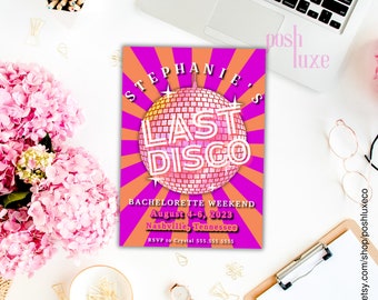 LAST DISCO Bachelorette Weekend Invitation Disco Ball Editable Invite DIY Template Bach Printable Download
