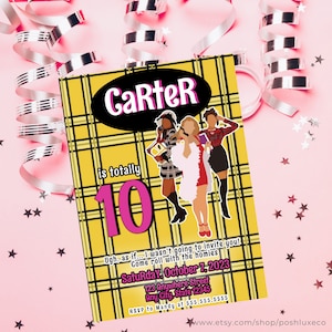 Clueless Birthday Party Invitation Editable Pink Yellow Plaid Invite DIY As If Template Girls Celebration 90s Theme Printable Download C1