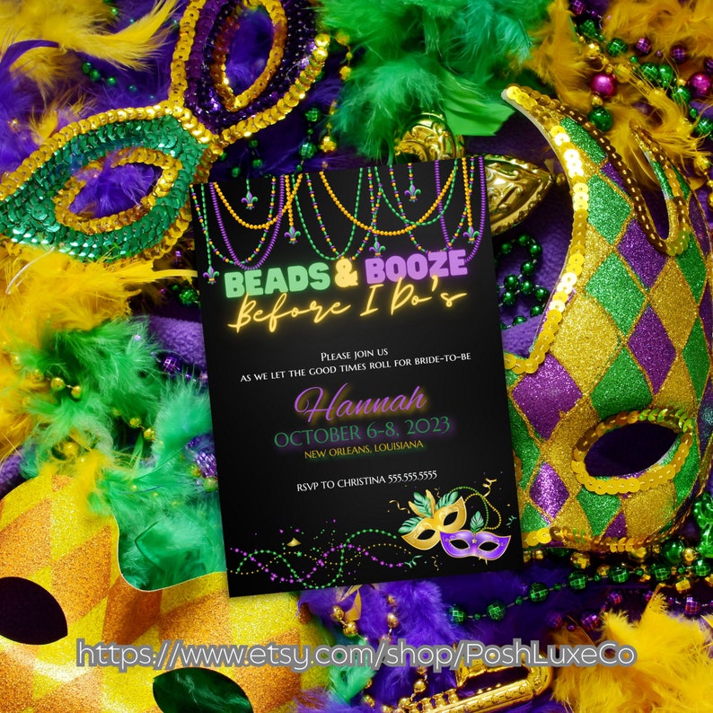 NEW ORLEANS Bachelorette Weekend Invitation Beads Booze and I Do's Editable Invite Diy Template ...