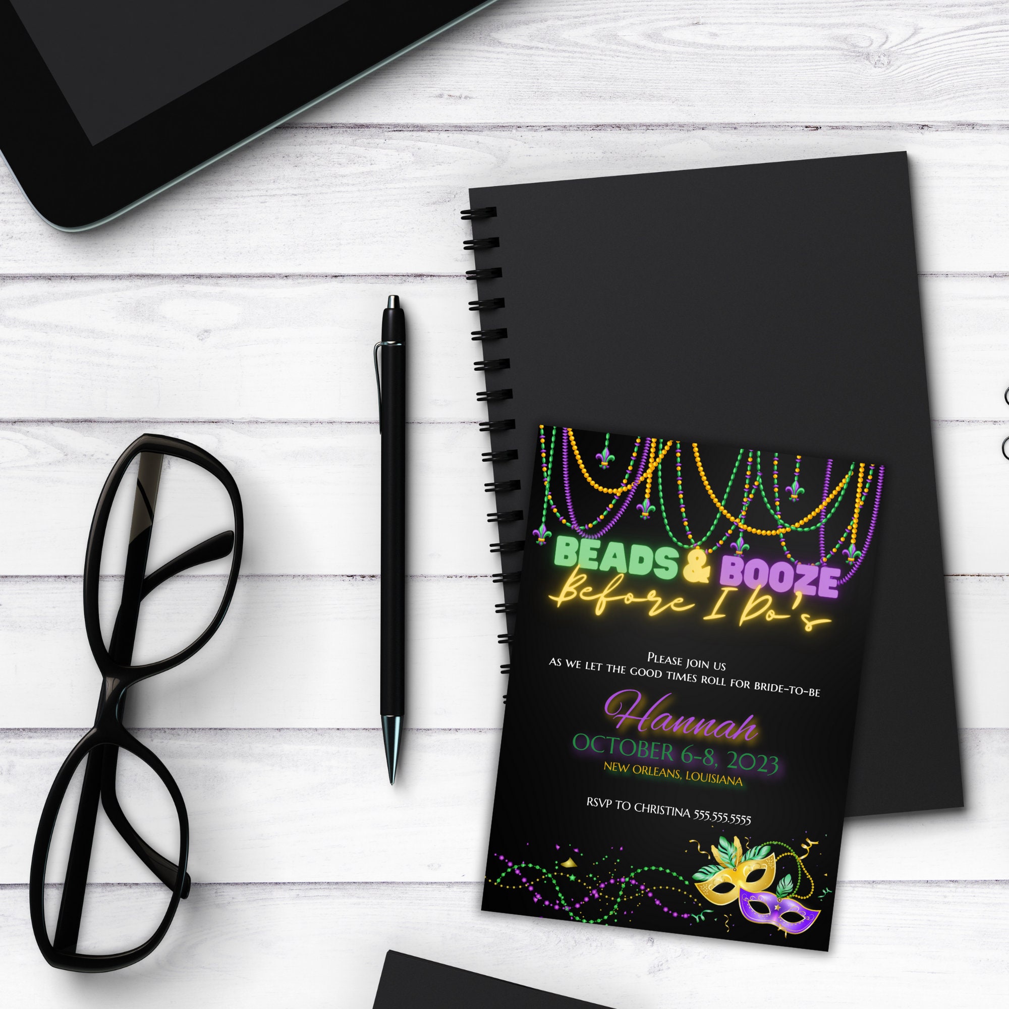 NEW ORLEANS Bachelorette Weekend Invitation Beads Booze and I Do's