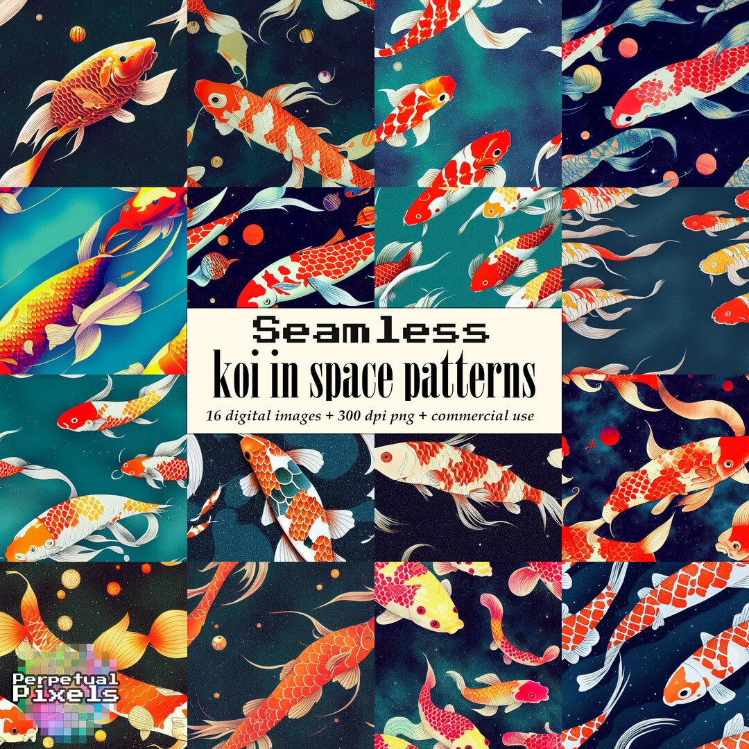 Seamless Abstract Koi Patterns, 16 PNG Images, Instant Download ...