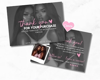 DIY Editable Thank You Card Template, Canva Template, Boutique Thank You Card, Lash Thank You Card, Thank You Card Design, Instant Download