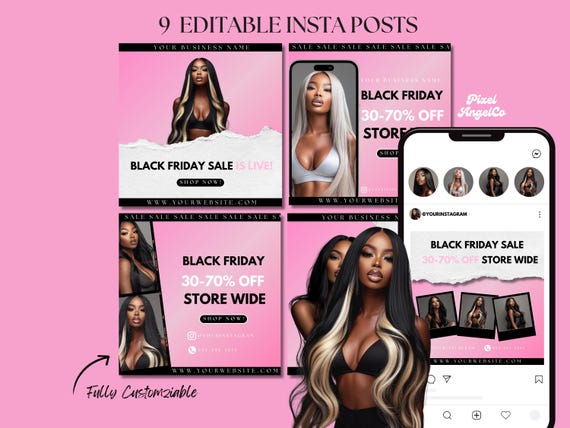 9 Black Friday IG Flyers, Boutique Flyer, Lash Tech, Nail Tech, Beauty Branding, Hairstylist Flyer, Social Media Content, Instant Download