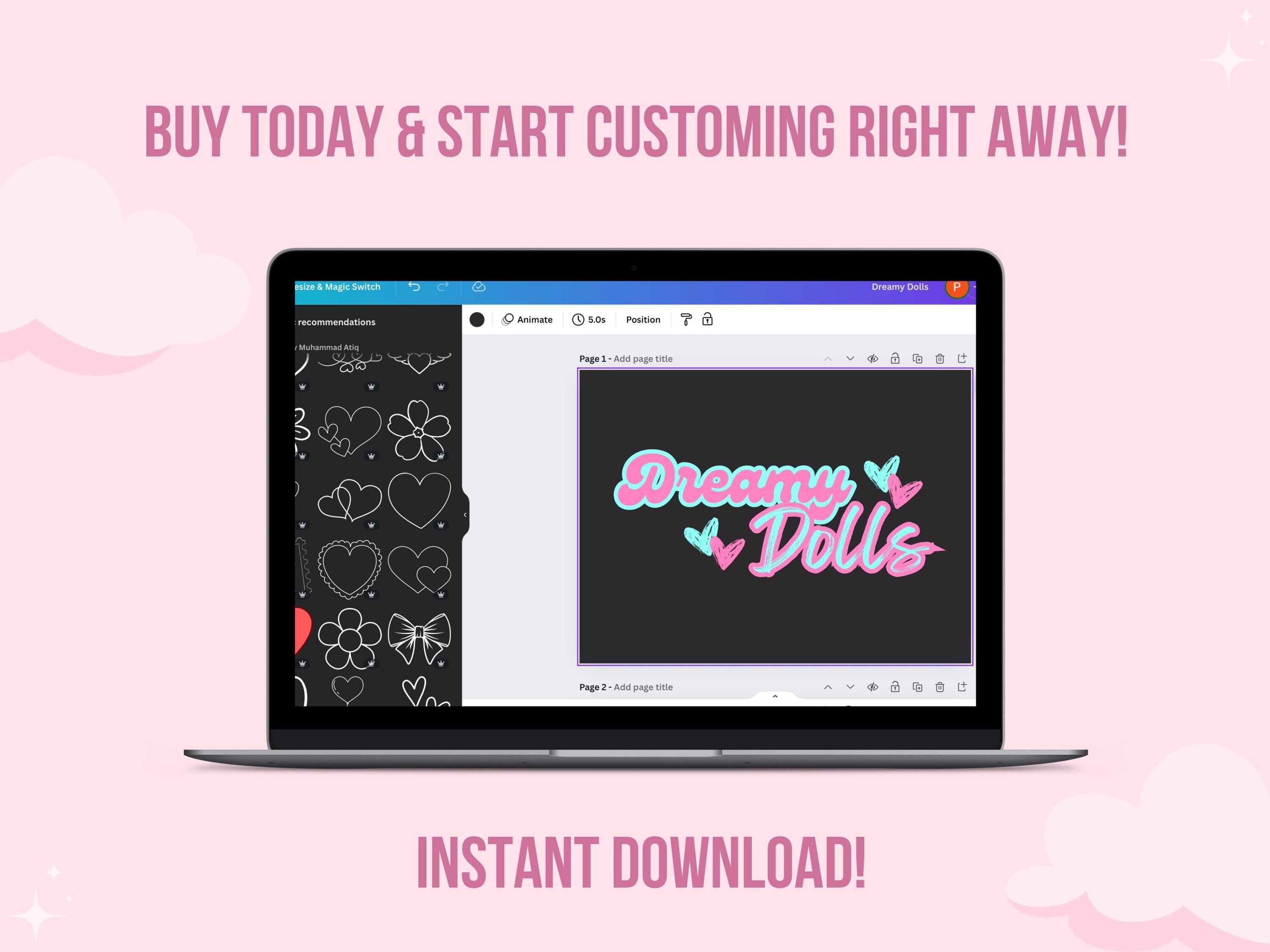 DIY Pink Neon Beauty Logo, Editable Canva Logo Set, Nail Tech, Hair ...