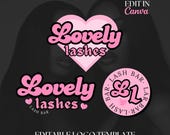 Pink Retro DIY Logo Template Set, Lash Tech Logo, Nail Tech, Fashion Boutique, Hairstylist Logo, Small Business Logo, Instant Download