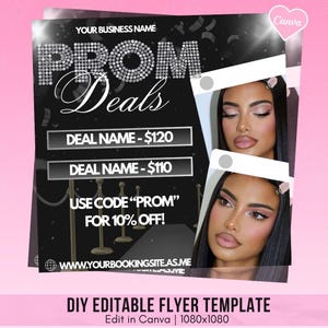 DIY Canva Flyer, Prom Flyer, MUA Flyer, Hair Salon, Monthly Bookings, Book Now Flyer, Makeup Artist Flyer, Instagram Flyer, Canva Template,