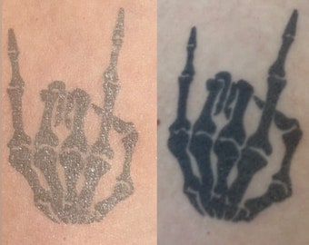 Skeleton Hand Tattoo | 2 Week Semi Permanent Vegan Temporary Tattoo | Halloween Tattoo | Rock On Tattoo | Festival Tattoo | Hand Tattoo