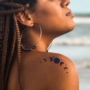 Moon Phases Tattoo | 2 Week Semi Permanent Vegan Temporary Tattoo | Moon Tattoo | Celestial Tattoo | Spiritual Tattoo | Festival Tattoo