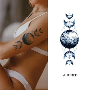 Moon Phase Tattoo | 2 Week Temporary Tattoo | Plant based Vegan Tattoo | Boho Tattoo | Spiritual Tattoo | Moon Tattoo | Celestial Tattoo