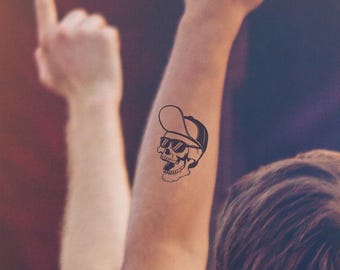 Skull Tattoo Temporary Semi Permanent Tattoo Vegan Plant Based Tattoo Realistic Fake Tattoo Festival Tattoo Rock on Tattoo Design Body Art