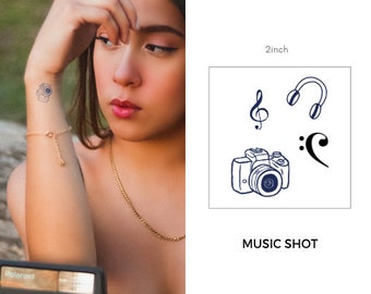 Music Tattoo Camera Tattoo Music Sign Tattoo Semi Permanent Tattoo Vegan Tattoo Temporary Tattoo Dainty Tattoo Festival Tattoo Cute Body Art