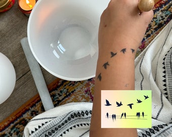 Birds Tattoo | 2 Week Semi Permanent Vegan Temporary Tattoo | Flying Tattoo | Minimalist Tattoo | Feminine Dainty Tattoo | Festival Tattoo