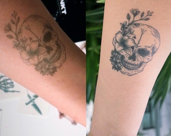 Sugar Skull Tattoo 2 Week Vegan Tattoo Semi permanent Temporary Tattoo Skull Tattoo Flower Tattoo Halloween Tattoo Flower Head Festival Art