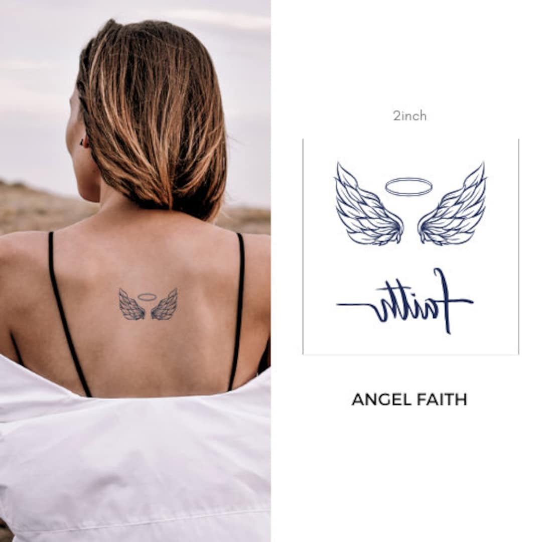 Angel Wing Tattoo Faith Tattoo Letter Tattoo Temporary Tattoo 2 Week Tattoo  Semi Permanent Tattoo Design Christian Tattoo Spiritual Tattoo - Etsy