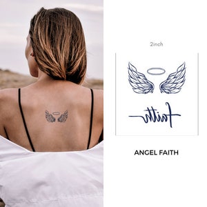 Tatuaje de ala de ángel, Tatuaje temporal vegano semipermanente de 2 semanas, Tatuaje de fe, Tatuaje cristiano, Tatuaje espiritual, Tatuaje simbólico