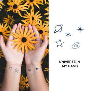 Temporary Tattoo Semi Permanent Tattoo Vegan Plant based Tattoo Fake Tattoo Universe Tattoo Planet Tattoo Space Tattoo Festival Gift Idea